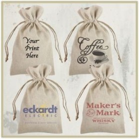 6" x 10" Custom Printed Natural Linen Bag with Jute Drawstring